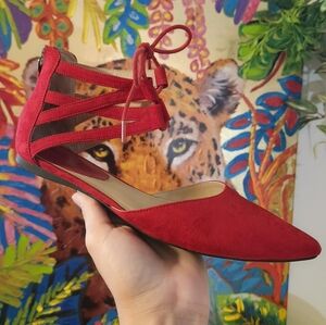 Elegant Red Lace-Up Women's Flats